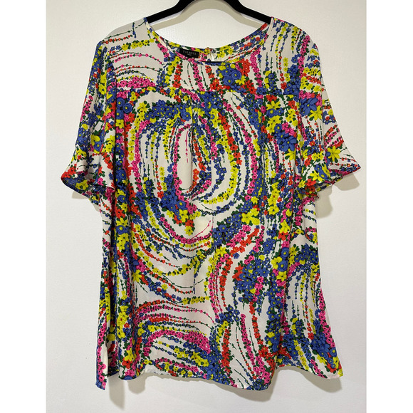 Talbots Tops - Talbots Floral Swirl Flutter Sleeves Blouse Plus Size EUC